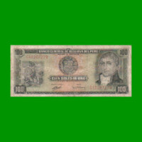 BILLETE DE PERU 100 SOLES, PICK 102a, AÑO 1969, ESTADO BUENO.-