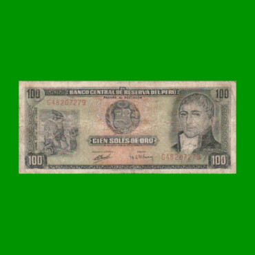 BILLETE DE PERU 100 SOLES, PICK 102a, AÑO 1969, ESTADO BUENO.-
