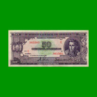 BILLETE DE BOLIVIA 50 BOLIVIANOS, PICK 141, AÑO 1945, ESTADO EXCELENTE.-