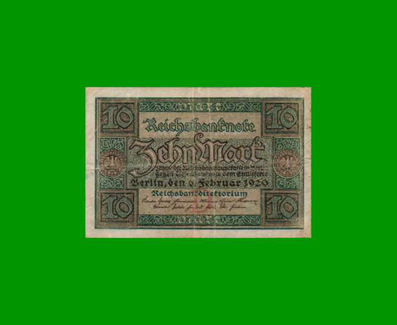 BILLETE DE ALEMANIA 10 MARCOS, PICK 67a, AÑO 1920, ESTADO BUENO+ .-