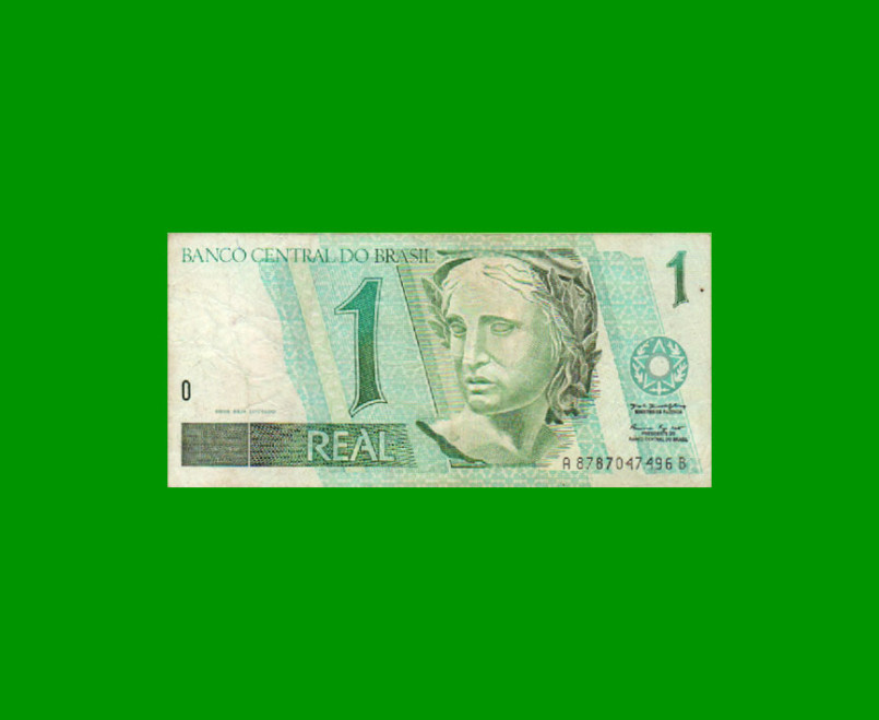 BILLETE DE BRASIL 1 REAL, PICK 243Ac, AÑO 1999, ESTADO BUENO+ .-