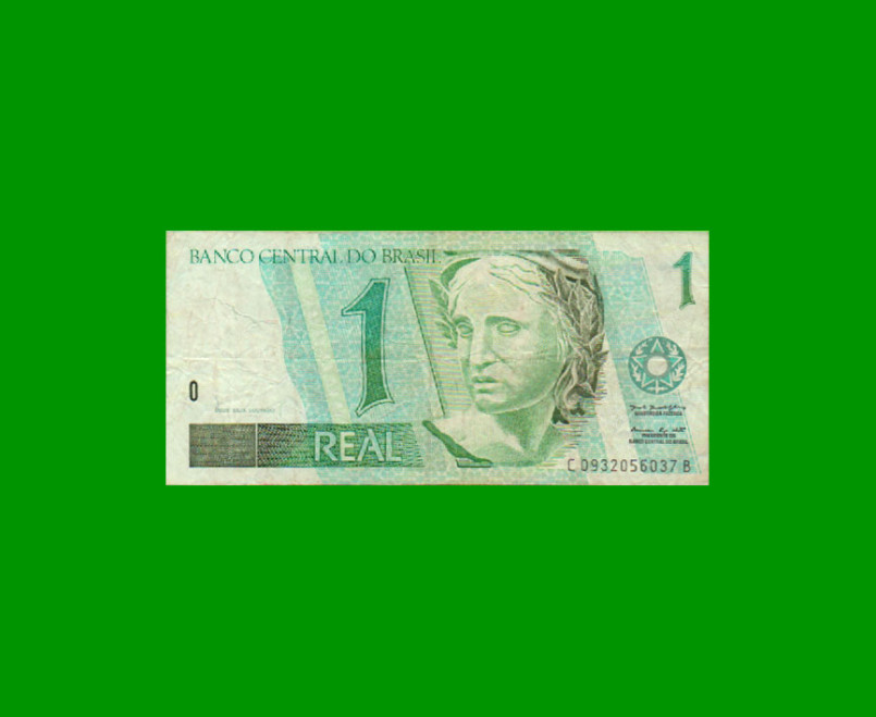 BILLETE DE BRASIL 1 REAL, PICK 243Af, AÑO 2002, ESTADO BUENO+ .-