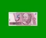 BILLETE DE BRASIL 5 REALES, PICK 244Ad, AÑO 1999, ESTADO SIN CIRCULAR.-