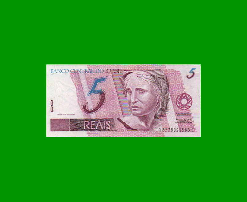 BILLETE DE BRASIL 5 REALES, PICK 244Ad, AÑO 1999, ESTADO SIN CIRCULAR.-