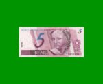BILLETE DE BRASIL 5 REALES, PICK NEW, N° CAT 278, AÑO 2009, ESTADO EXCELENTE.-