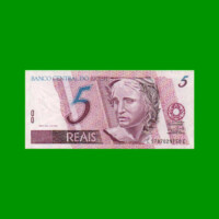 BILLETE DE BRASIL 5 REALES, PICK NEW, N° CAT 278, AÑO 2009, ESTADO EXCELENTE.-