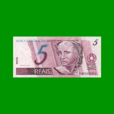 BILLETE DE BRASIL 5 REALES, PICK NEW, N° CAT 278, AÑO 2009, ESTADO EXCELENTE.-