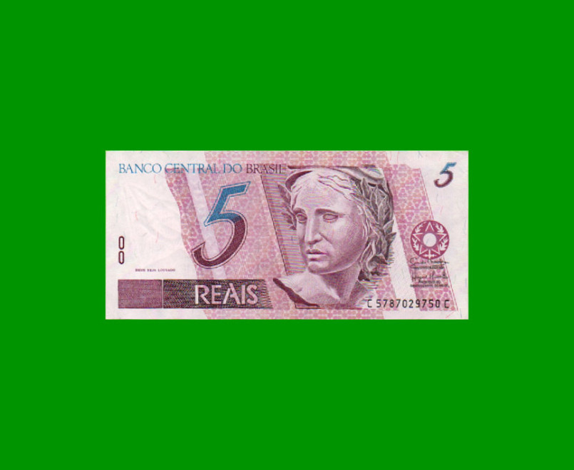 BILLETE DE BRASIL 5 REALES, PICK NEW, N° CAT 278, AÑO 2009, ESTADO EXCELENTE.-