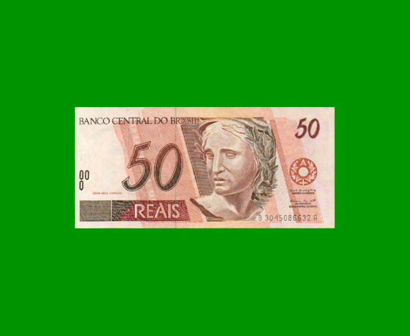 BILLETE DE BRASIL 50 REALES, PICK 246i, AÑO 1999, ESTADO SIN CIRCULAR.-