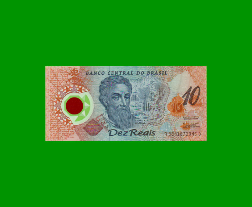 BILLETE DE BRASIL 10 REALES, CONMEMORATIVO, POLYMERO, PICK 248a, AÑO 2000, ESTADO SIN CIRCULAR.-