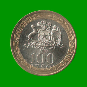 MONEDA DE CHILE 100 PESOS, BIMETALICA , AÑO 2003 , ESTADO USADA.-