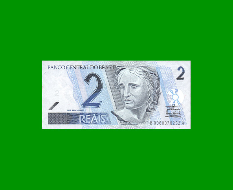 BILLETE DE BRASIL 2 REALES, PICK 249, N° 259, AÑO 2008, ESTADO EXCELENTE.-