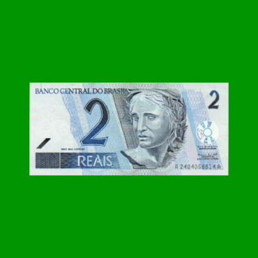 BILLETE DE BRASIL 2 REALES, PICK 249, N° CAT 255, AÑO 2001, ESTADO SIN CIRCULAR.-