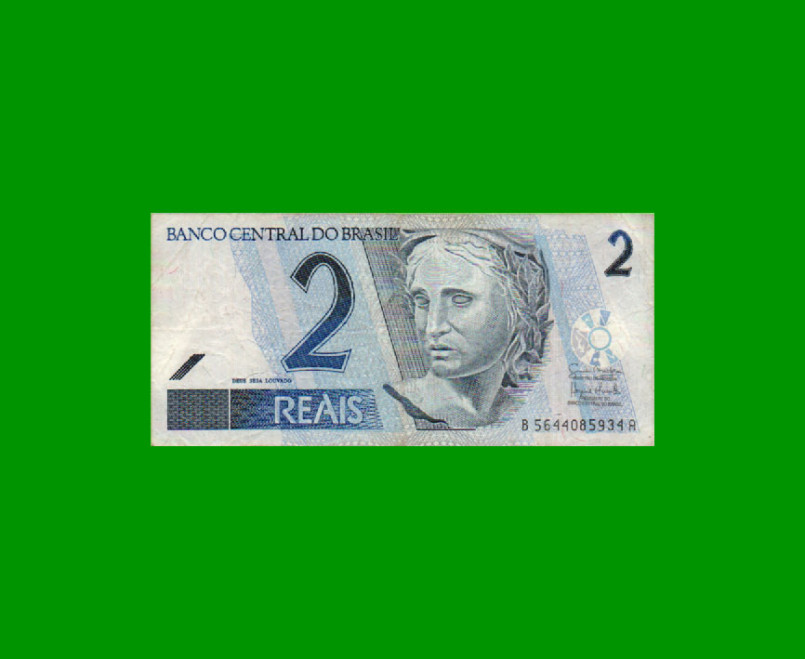 BILLETE DE BRASIL 2 REALES, PICK 249, N° 259, AÑO 2008, ESTADO BUENO+ .-