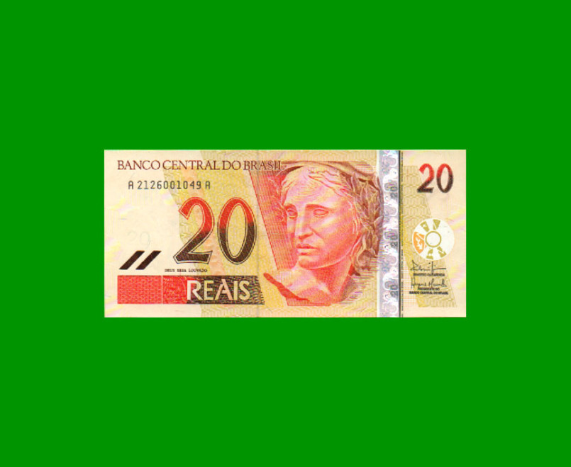 BILLETE DE BRASIL 20 REALES, PICK 250b, N° CAT 303, AÑO 2003, ESTADO SIN CIRCULAR.-