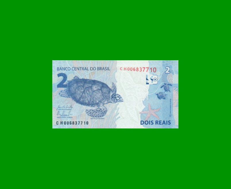 BILLETE DE BRASIL 2 REALES, PICK 252b, N° CAT 334, SERIE CH, AÑO 2015, ESTADO SIN CIRCULAR.- - Imagen 2