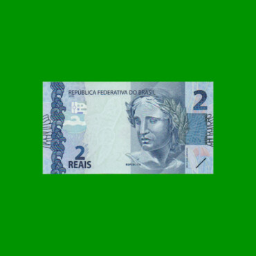 BILLETE DE BRASIL 2 REALES, PICK 252b, N° CAT 334, SERIE CH, AÑO 2015, ESTADO SIN CIRCULAR.-