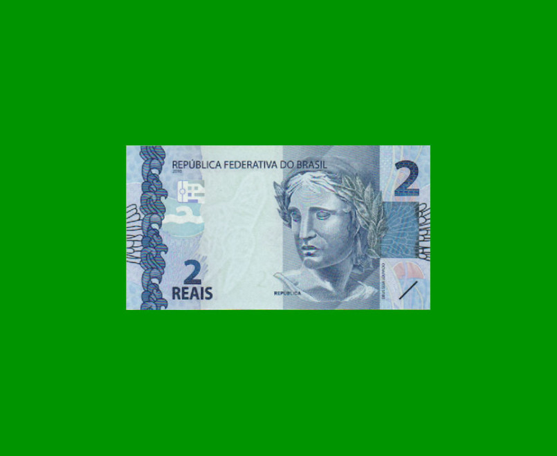 BILLETE DE BRASIL 2 REALES, PICK 252b, N° CAT 334, SERIE CH, AÑO 2015, ESTADO SIN CIRCULAR.-