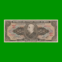 BILLETE DE BRASIL 5 CRUZEIROS, PICK 158d, AÑO 1958, ESTADO MUY BUENO+ .-