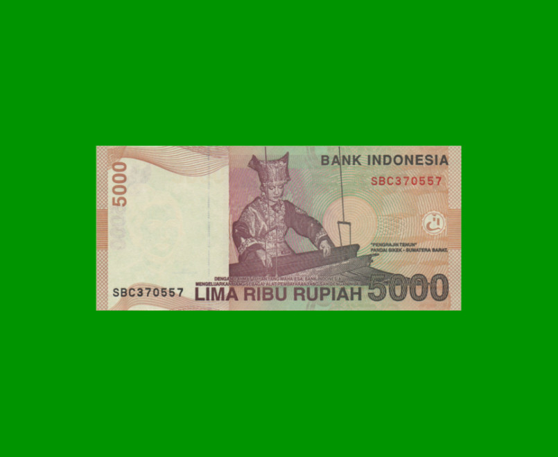 BILLETE DE INDONESIA 5.000 RUPIAS, PICK 142g, AÑO 2000/2007, ESTADO SIN CIRCULAR.- - Imagen 2