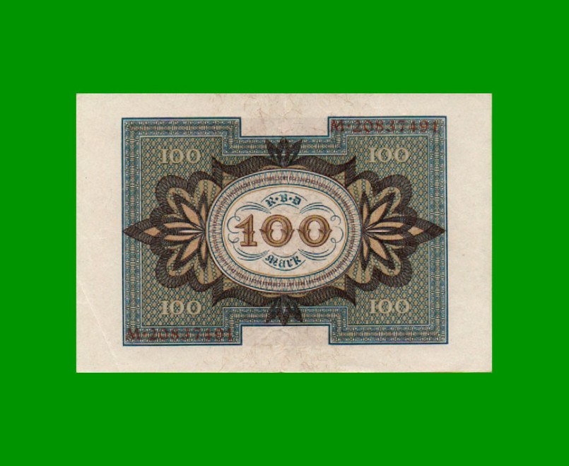 BILLETE DE ALEMANIA 100 MARCOS, PICK 69b, AÑO 1920, ESTADO EXCELENTE- .- - Imagen 2