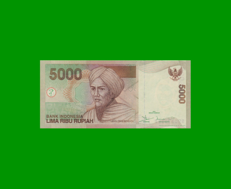 BILLETE DE INDONESIA 5.000 RUPIAS, PICK 142g, AÑO 2000/2007, ESTADO SIN CIRCULAR.-