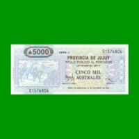 BONO DE JUJUY 5.000 AUSTRALES, EC 022, AÑO 1990, ESTADO SIN CIRCULAR.-