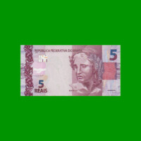 BILLETE DE BRASIL 5 REALES, PICK 253b, N° CAT 341, SERIE C D, AÑO 2015, ESTADO SIN CIRCULAR.-