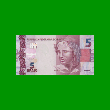 BILLETE DE BRASIL 5 REALES, PICK 253b, N° CAT 341, SERIE C D, AÑO 2015, ESTADO SIN CIRCULAR.-