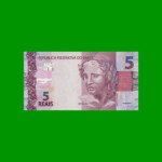 BILLETE DE BRASIL 5 REALES, PICK 253b, N° CAT 341, SERIE C H, AÑO 2015, ESTADO SIN CIRCULAR.-
