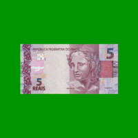 BILLETE DE BRASIL 5 REALES, PICK 253b, N° CAT 341, SERIE C H, AÑO 2015, ESTADO SIN CIRCULAR.-