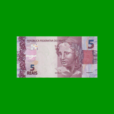 BILLETE DE BRASIL 5 REALES, PICK 253b, N° CAT 341, SERIE C H, AÑO 2015, ESTADO SIN CIRCULAR.-