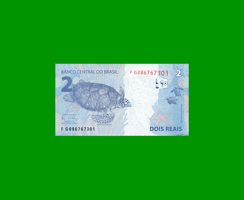 BILLETE DE BRASIL 2 REALES, PICK NEW, N° CAT 338, SERIE FG, AÑO 2018, ESTADO SIN CIRCULAR.- - Imagen 2