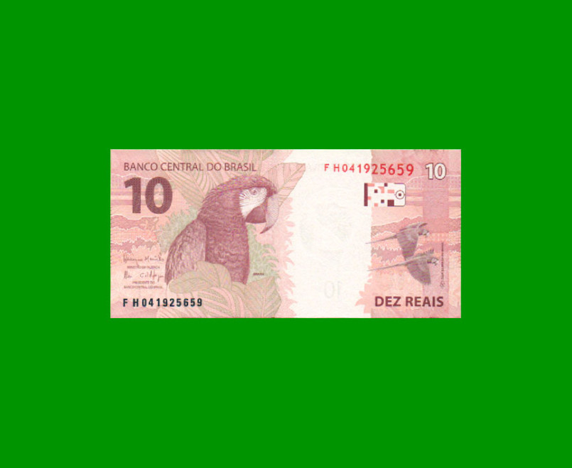 BILLETE DE BRASIL 10 REALES, PICK 254c, N° CAT 348, SERIE FH, AÑO 2017, ESTADO SIN CIRCULAR.- - Imagen 2