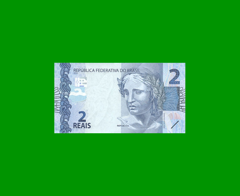 BILLETE DE BRASIL 2 REALES, PICK NEW, N° CAT 338, SERIE FG, AÑO 2018, ESTADO SIN CIRCULAR.-