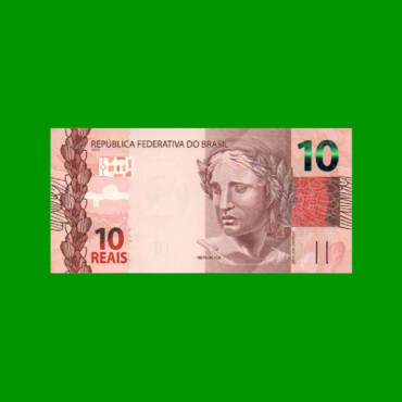 BILLETE DE BRASIL 10 REALES, PICK 254c, N° CAT 348, SERIE FH, AÑO 2017, ESTADO SIN CIRCULAR.-