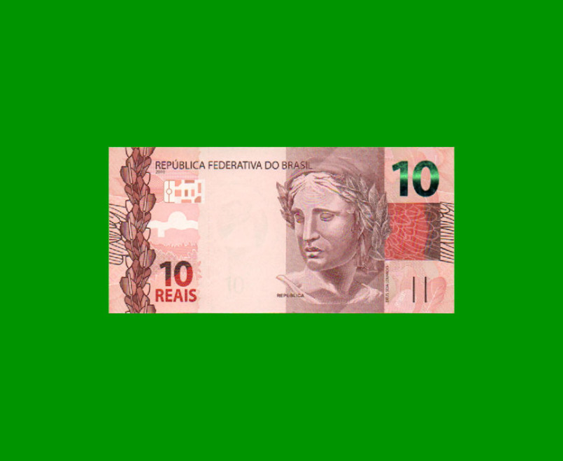 BILLETE DE BRASIL 10 REALES, PICK 254c, N° CAT 348, SERIE FH, AÑO 2017, ESTADO SIN CIRCULAR.-