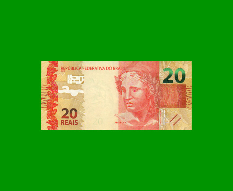 BILLETE DE BRASIL 20 REALES, PICK 255b, N° CAT 352, SERIE DC, AÑO 2014, ESTADO SIN CIRCULAR.-