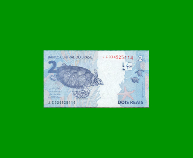 BILLETE DE BRASIL 2 REALES, PICK NEW, N° CAT 339, SERIE JC, AÑO 2022, ESTADO SIN CIRCULAR.- - Imagen 2