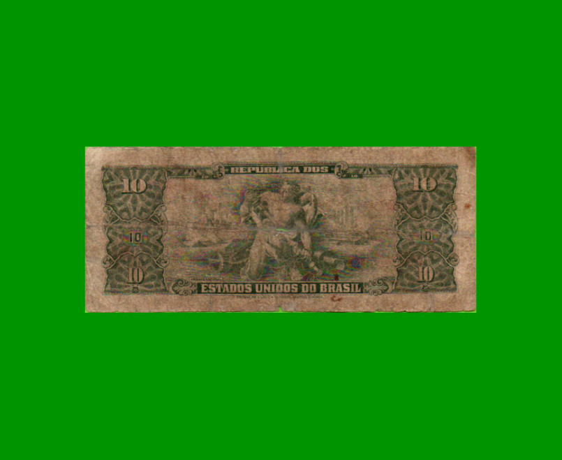 BILLETE DE BRASIL 10 CRUZEIROS, PICK 159e, AÑO 1959, ESTADO REGULAR.- - Imagen 2