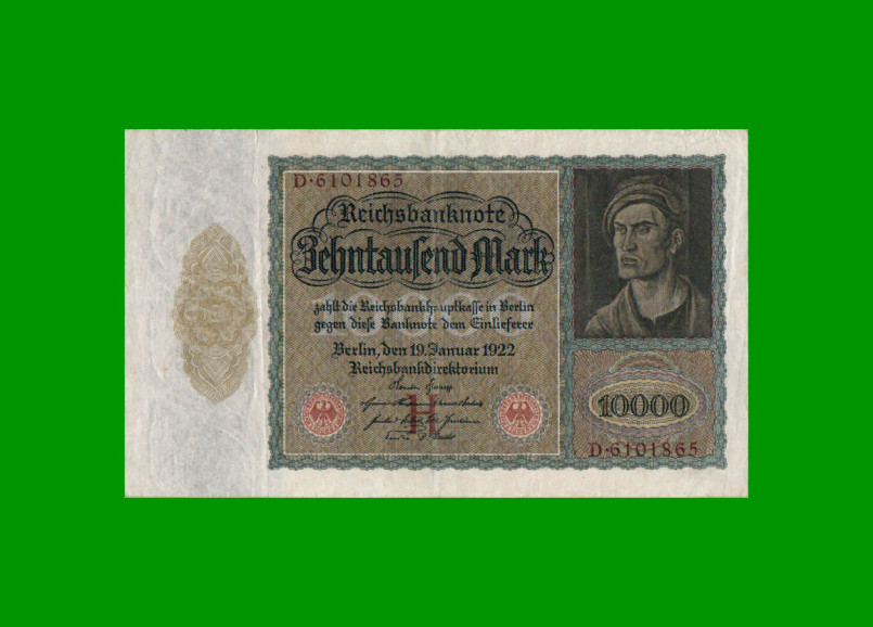 BILLETE DE ALEMANIA 10.000 MARCOS, PICK 70, AÑO 1922, ESTADO MUY BUENO+ .-