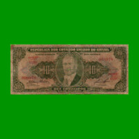 BILLETE DE BRASIL 10 CRUZEIROS, PICK 159e, AÑO 1959, ESTADO REGULAR.-