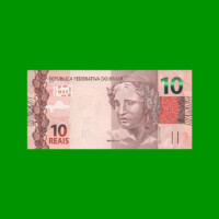 BILLETE DE BRASIL 10 REALES, PICK NEW, N° CAT 350, SERIE HG, AÑO 2019, ESTADO SIN CIRCULAR.-