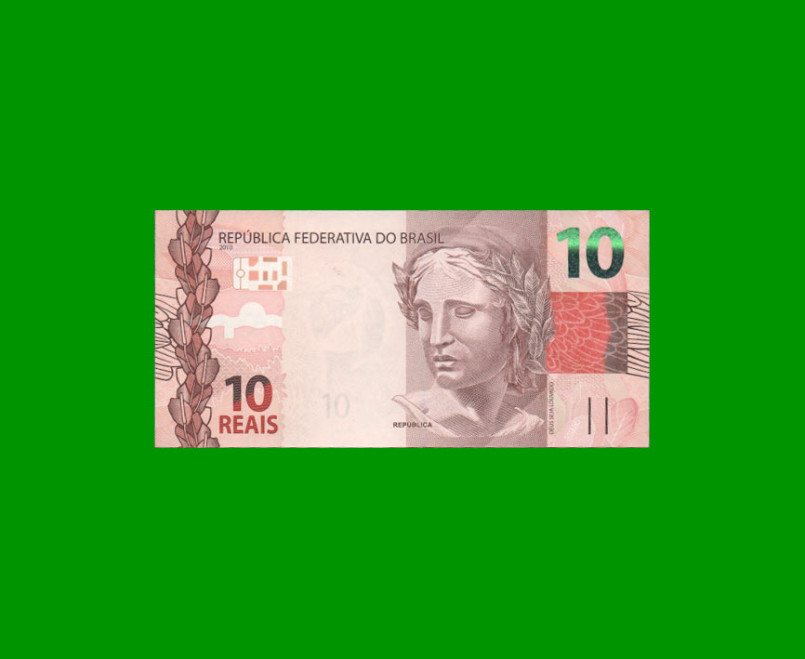 BILLETE DE BRASIL 10 REALES, PICK NEW, N° CAT 350, SERIE JB, AÑO 2021, ESTADO SIN CIRCULAR.-