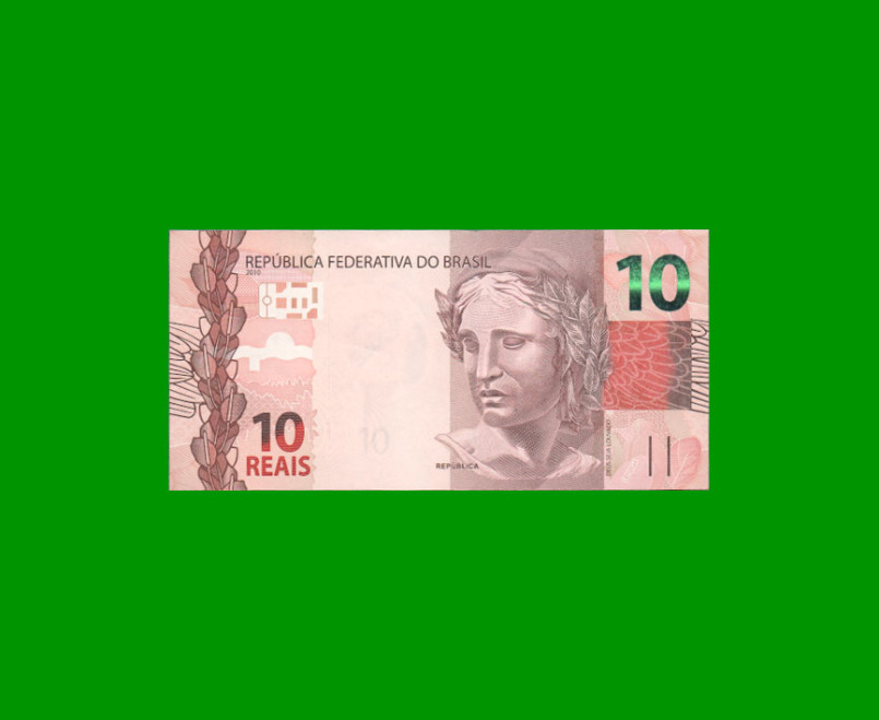 BILLETE DE BRASIL 10 REALES, PICK NEW, N° CAT 350, SERIE JJ, AÑO 2021, ESTADO SIN CIRCULAR.-