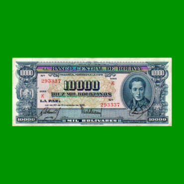 BILLETE DE BOLIVIA 10.000 BOLIVIANOS, PICK 151, AÑO 1945, ESTADO MUY BUENO.-
