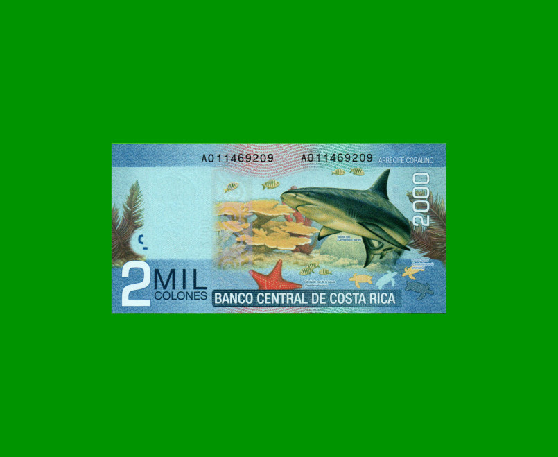 BILLETE DE COSTA RICA 2.000 COLONES, PICK 275, AÑO 2009, ESTADO SIN CIRCULAR.-