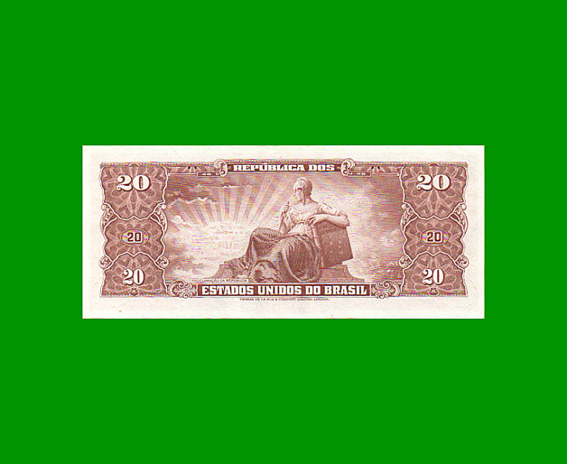 BILLETE DE BRASIL 20 CRUZEIROS, PICK 160a, AÑO 1955, ESTADO EXCELENTE+ .- - Imagen 2