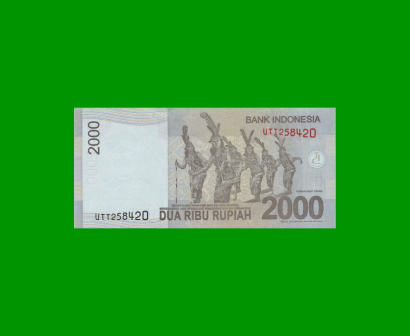 BILLETE DE INDONESIA 2.000 RUPIAS, PICK 148g, AÑO 2009/2016, ESTADO SIN CIRCULAR.- - Imagen 2