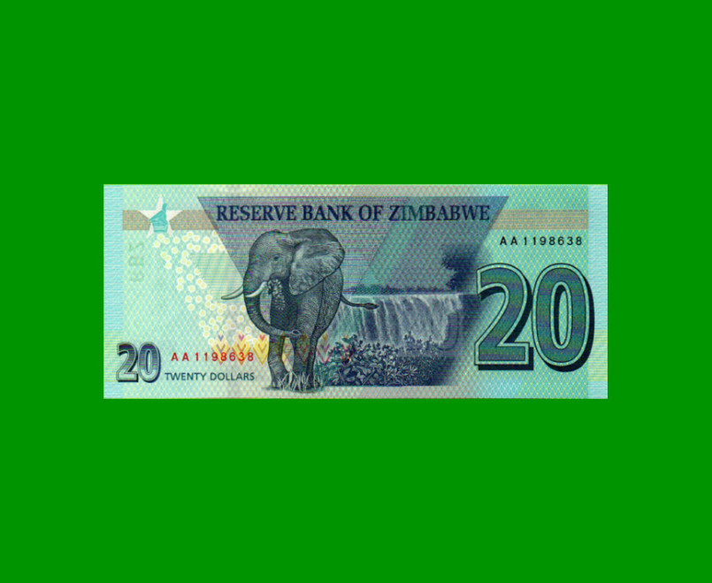 BILLETE DE ZIMBABWE 20 DOLARES, HIBRIDO, PICK W104, ESTADO SIN CIRCULAR.- - Imagen 2